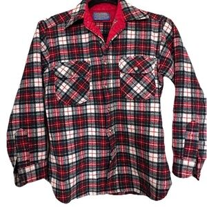 VTG Womens Pendleton Flannel Button Up Shirt 100% Virgin Wool Red Plaid Sz Med